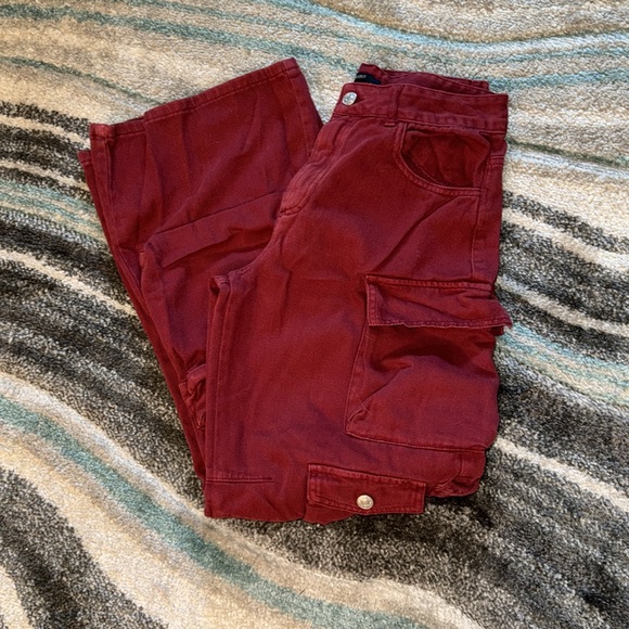 Burgundy Twill Wide-leg Cargo Pants Jeans Size Medium - Picture 8 of 8